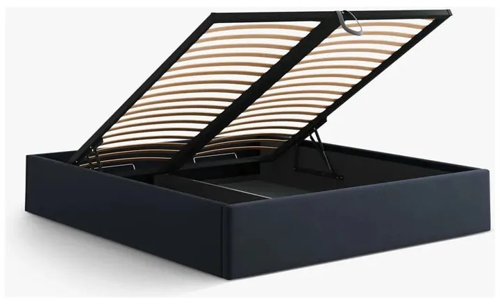 Tmavomodrá čalúnená dvojlôžková posteľ s úložným priestorom/bez čela s roštom 200x200 cm Susan – Micadoni