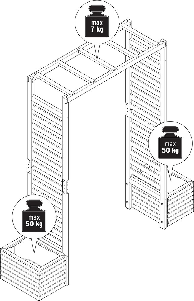 Záhradná pergola s debničkami na sadenie