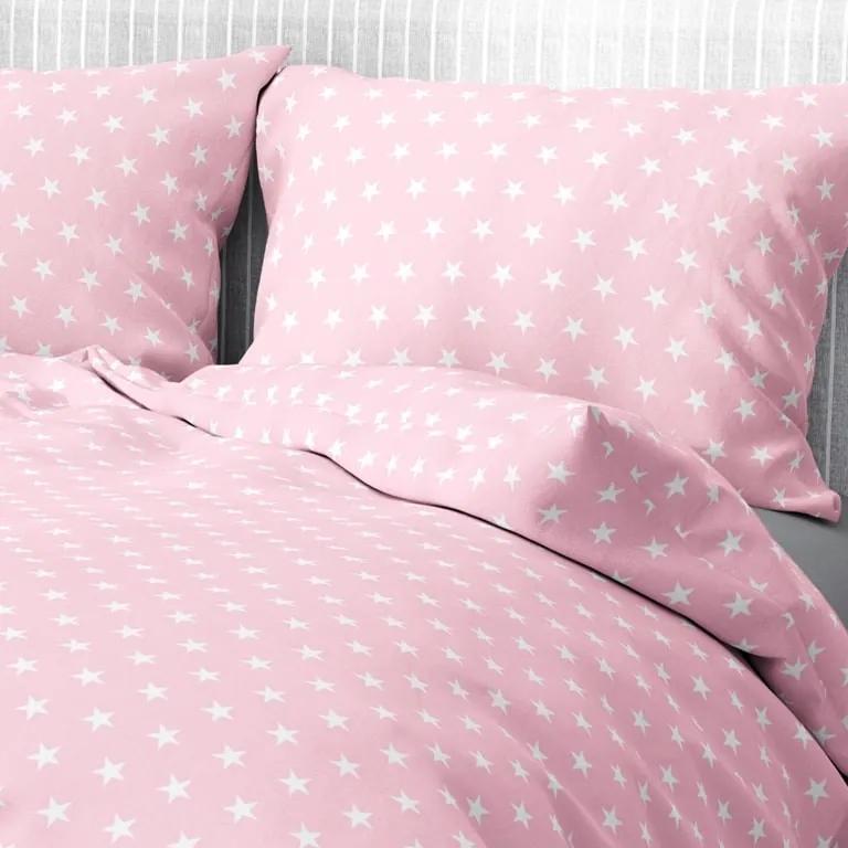 Goldea bavlnené posteľné obliečky - vzor 631 biele hviezdičky na svetle ružovom 140 x 220 a 70 x 90 cm