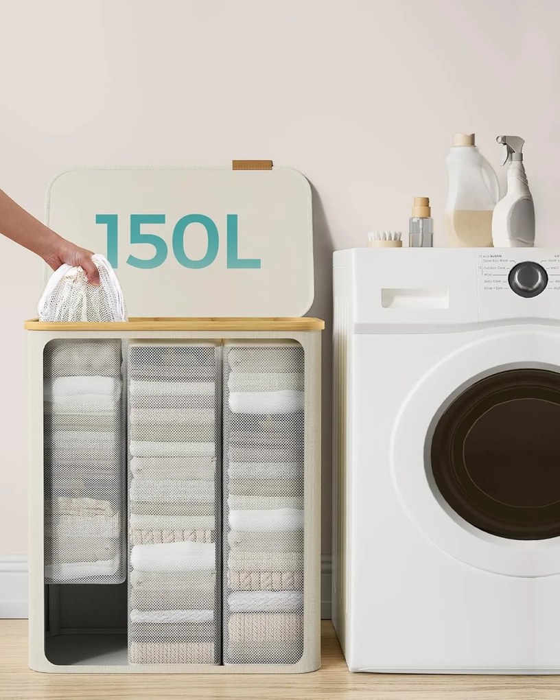 Koš na prádlo Leslie 150 L krémový