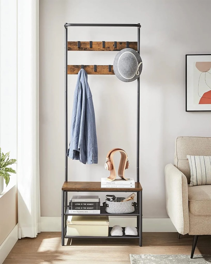 Predsieňová stena TAYLOR s botníkom 180x64 cm, rustikálne hnedá