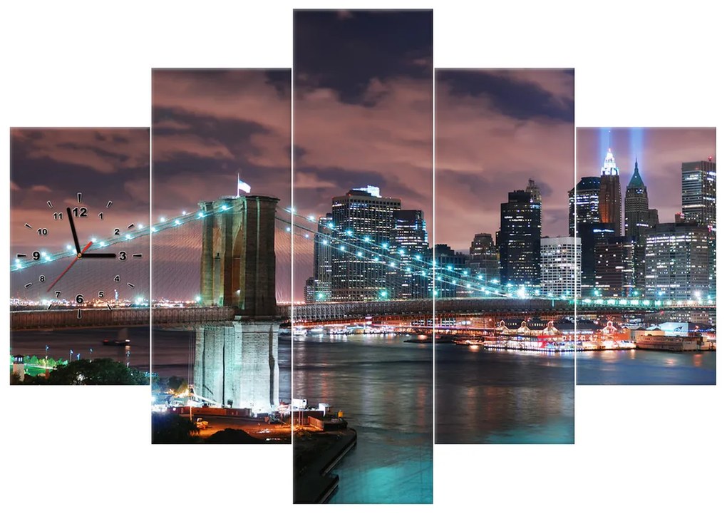 Gario Obraz s hodinami Panoráma Manhattanu - 5 dielny Rozmery: 150 x 105 cm