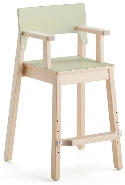 Detská stolička LOVE s opierkami rúk, V 500 mm, breza, laminát - zelená