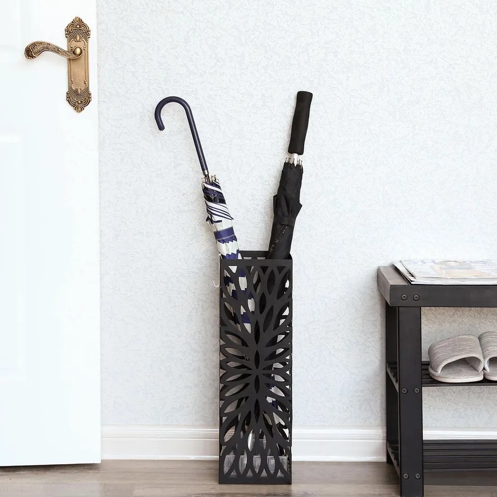 Kovový stojan na dáždniky FLORE, 15,5x15,5x49cm, čierna SongmicsHome