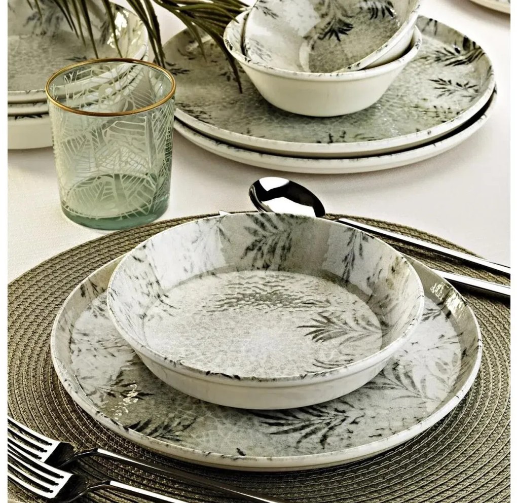 12-dielna jedálenská súprava, sivá, porcelán