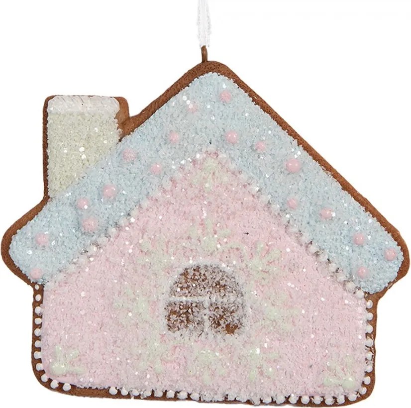 Závesná dekorácia ružová perníková chalúpka Frosted Ginger - 9*1*8 cm