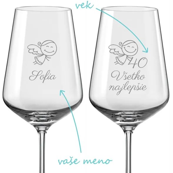 Pieskované poháre na víno Anjelské narodeniny 2 ks