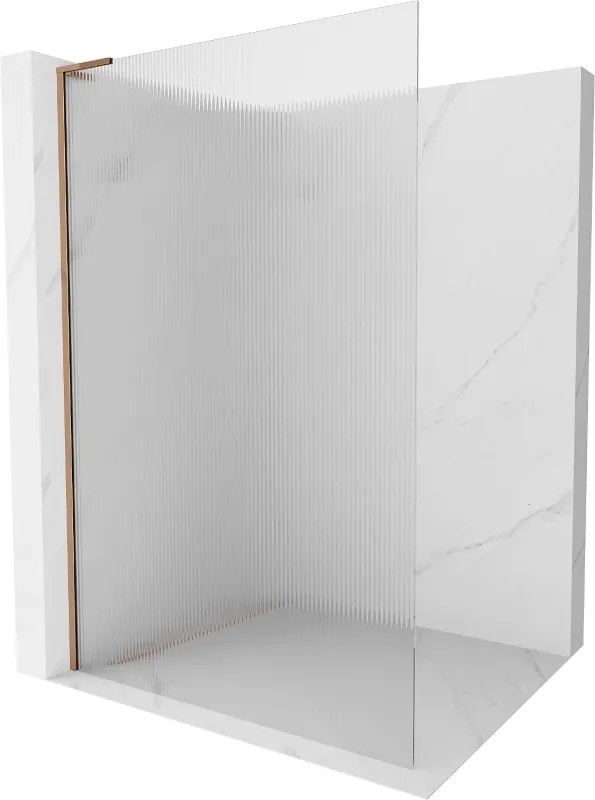 Mexen Kioto L, sprchová zástena Walk-In 90 x 200 cm, 8mm sklo s rebrovým vzorom, ružové zlato profil, 800-090-103-60-09
