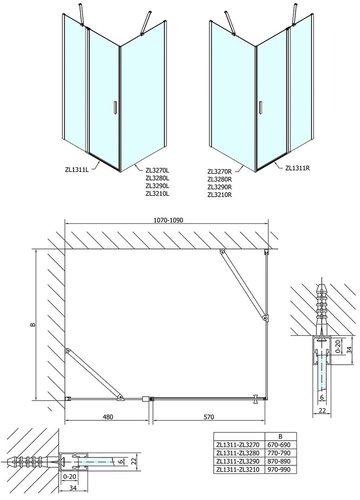 Polysan Polysan, ZOOM obdĺžniková sprchová zástena 1100x700mm L/P varianta, ZL1311ZL3270