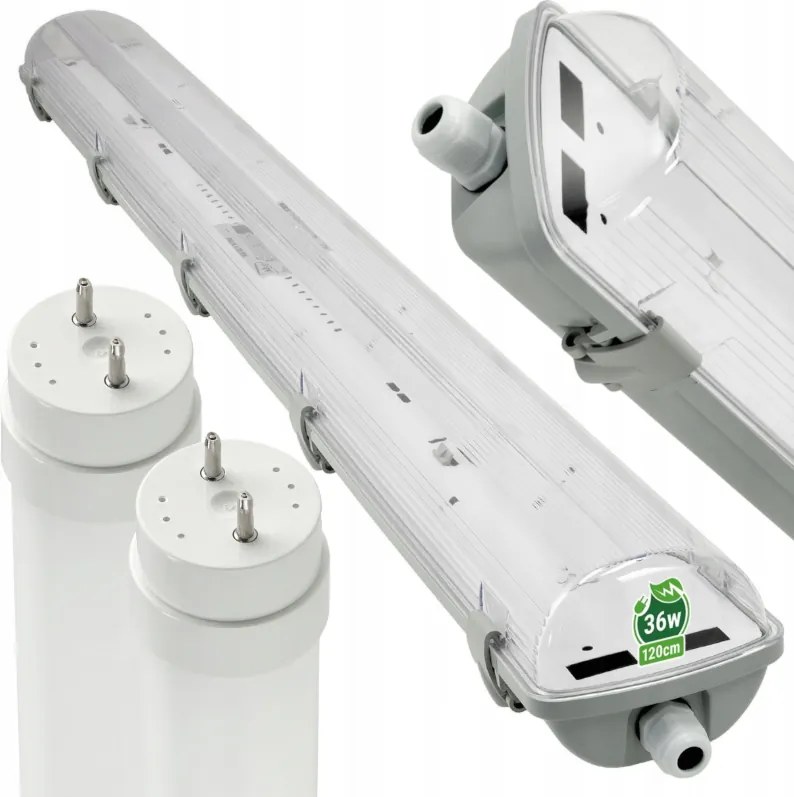 Sada 2x hermetických LED svietidiel na dosku 120 cm + 4x žiarivky G13 18W