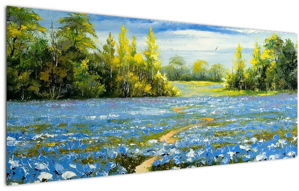 Obraz - Cestička v poli, olejomaľba (120x50 cm)