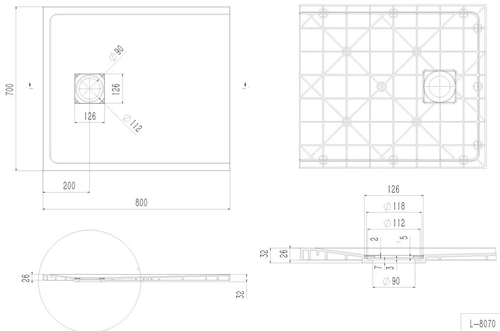 Erga Hyper, SMC sprchová vanička 80x70x2,6 cm + sifón, béžová matná, ERG-V06-SMC-7080S-BG
