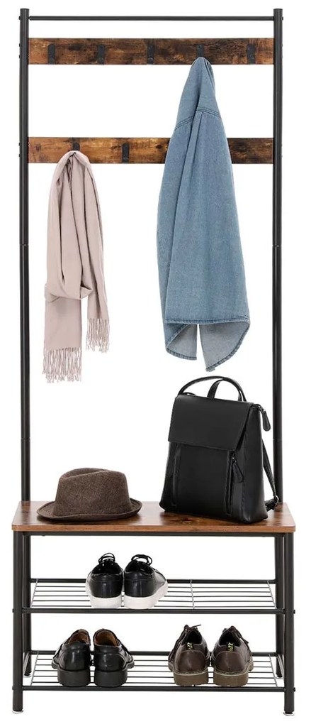 Kovová predsieňová stena TAYLOR 72x175 cm, čierna/rustikálne hnedá