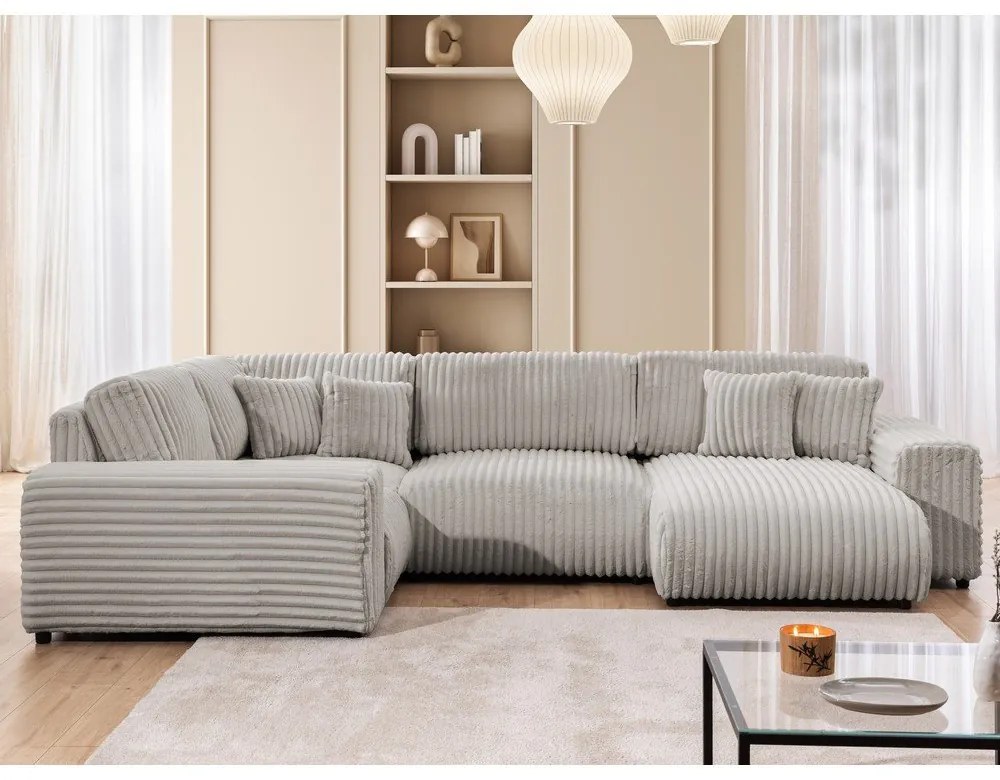 Svetlosivá menčestrová rohová pohovka (ľavý roh/do tvaru "U") Justin – Ropez