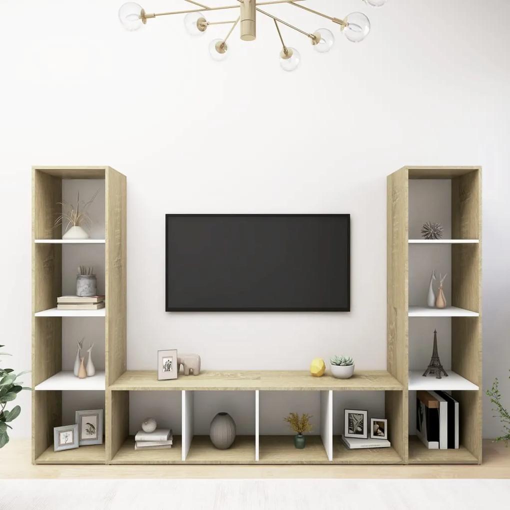 TV skrinky 3 ks biele a dub sonoma 142,5x35x36,5 cm drevotrieska