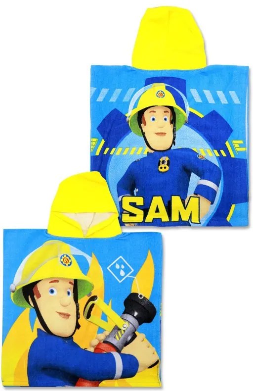 Pončo - osuška s kapucňou Požiarnik Sam - Hasič Sam - Fireman Sam - 100% bavlnené froté - 55 x 110 cm