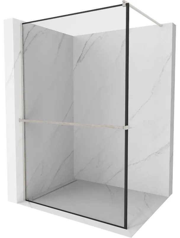Mexen Kioto+, sprchová zástena Walk-In s poličkou a vešiakom 70 x 200 cm, 8mm číre sklo čierny vzor, brúsená oceľ profil, 800-070-121-97-70