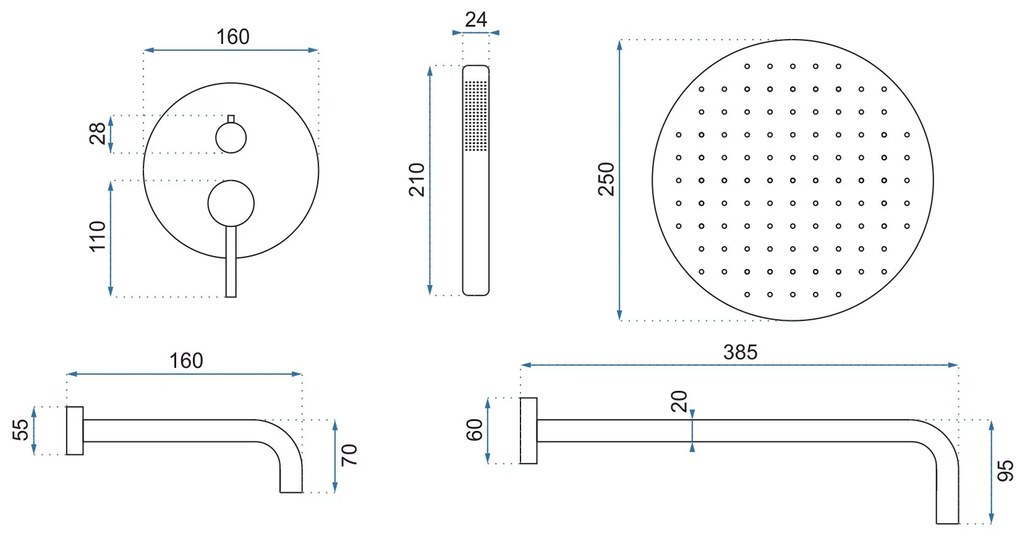 Rea Lungo, podomietková vaňová súprava so sprchou + box P6300 - komplet sada, čierna, REA-P4112