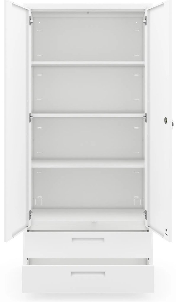 Kovová skriňa MEGAN – biela, dvojitá zásuvka, 195 cm