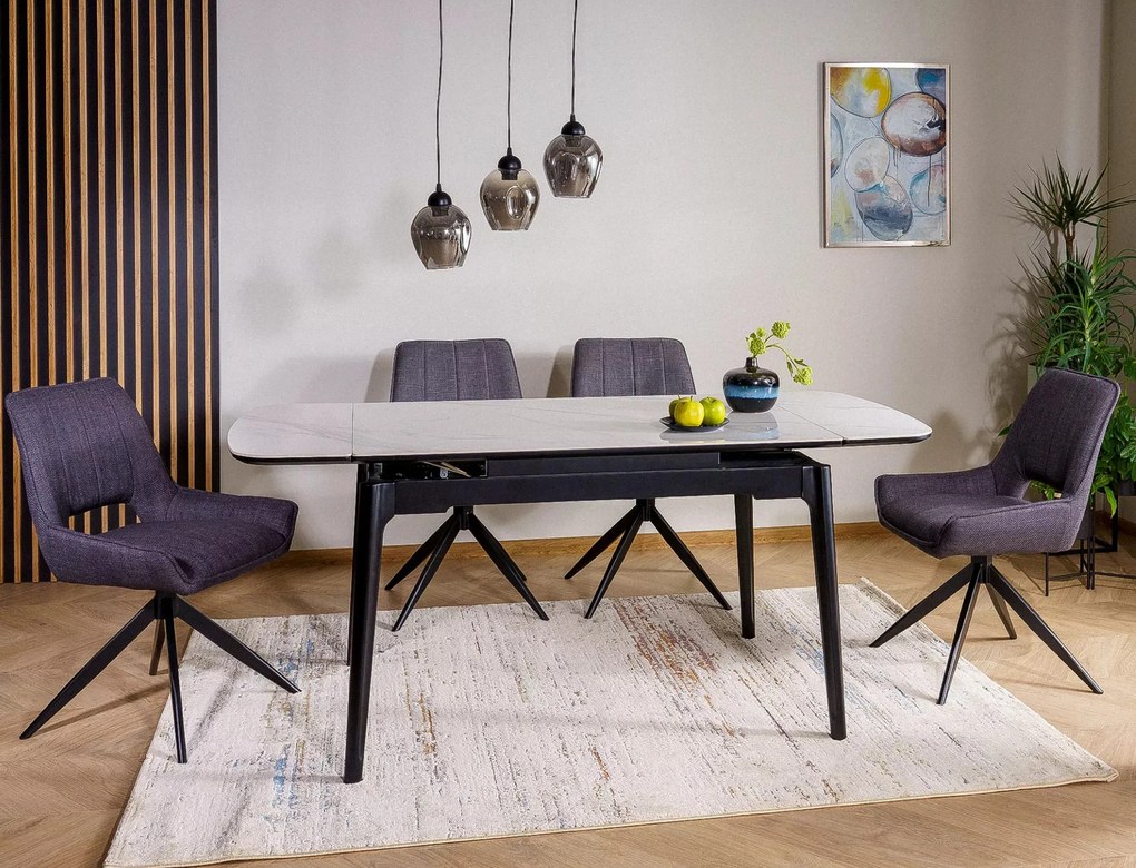 Jedálenský rozkladací stôl Sento 120/180 cm keramika biely mramor/čierny