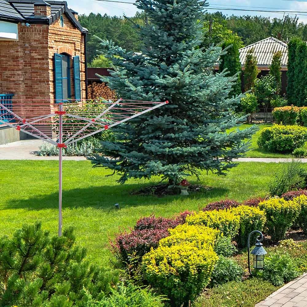 Erga Garden 5000, voľne stojaci 4-ramenný záhradný sušiak na bielizeň 200x200x195 cm, strieborná-červená, ERG-SEP-10SUSOGRGAR50