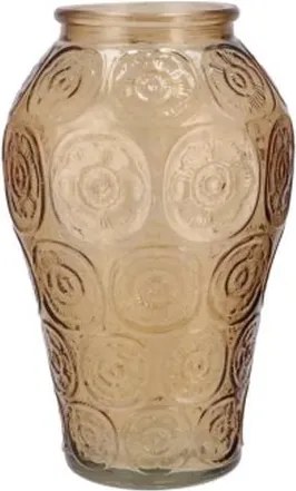 Karamelově hnědá skleněná váza s reliéfem kruhů Delight - Ø 15*25 cm