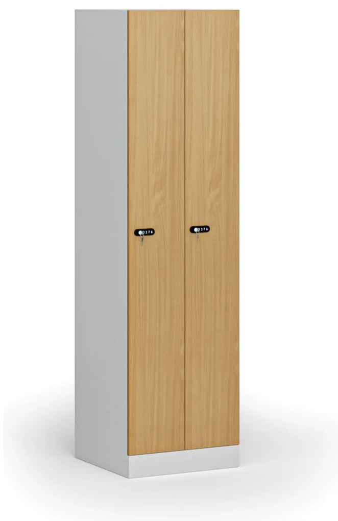 Kovová šatníková skrinka S1 zúžená, 2 oddiely, 1850 x 500 x 500 mm, demont, mechanický kódový zámok, laminované dvere, buk