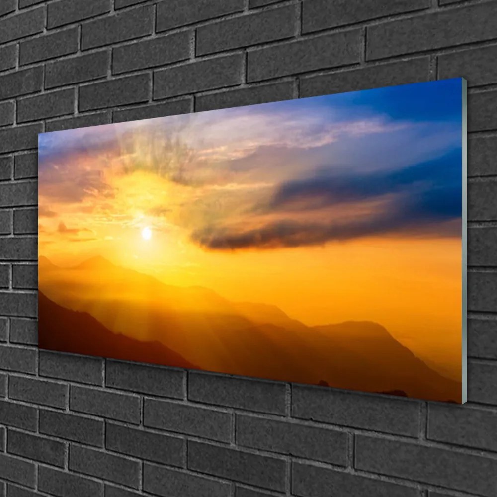 Skleneny obraz Hory slnko mraky príroda 125x50 cm