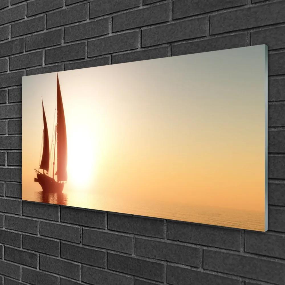 Skleneny obraz Loďka more slnko krajina 100x50 cm