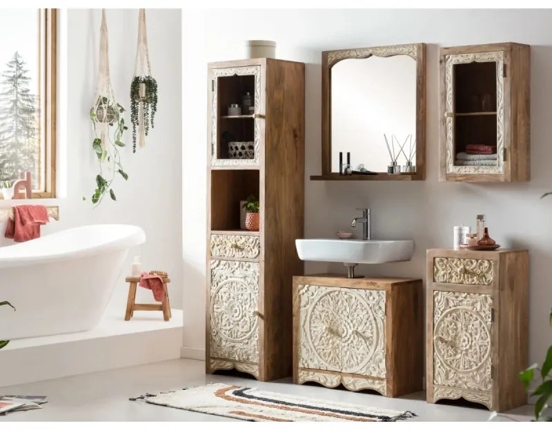 furniture-nabytek.cz - Masívna nástenná skrinka Delhi z mangového dreva, lakovaná, hnedá – 44×20×70 cm