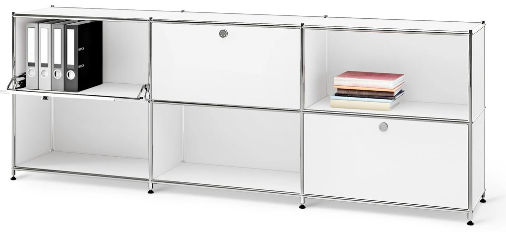 Kovový regál »CN3« s 3 premiestniteľnými priehradkami, biely