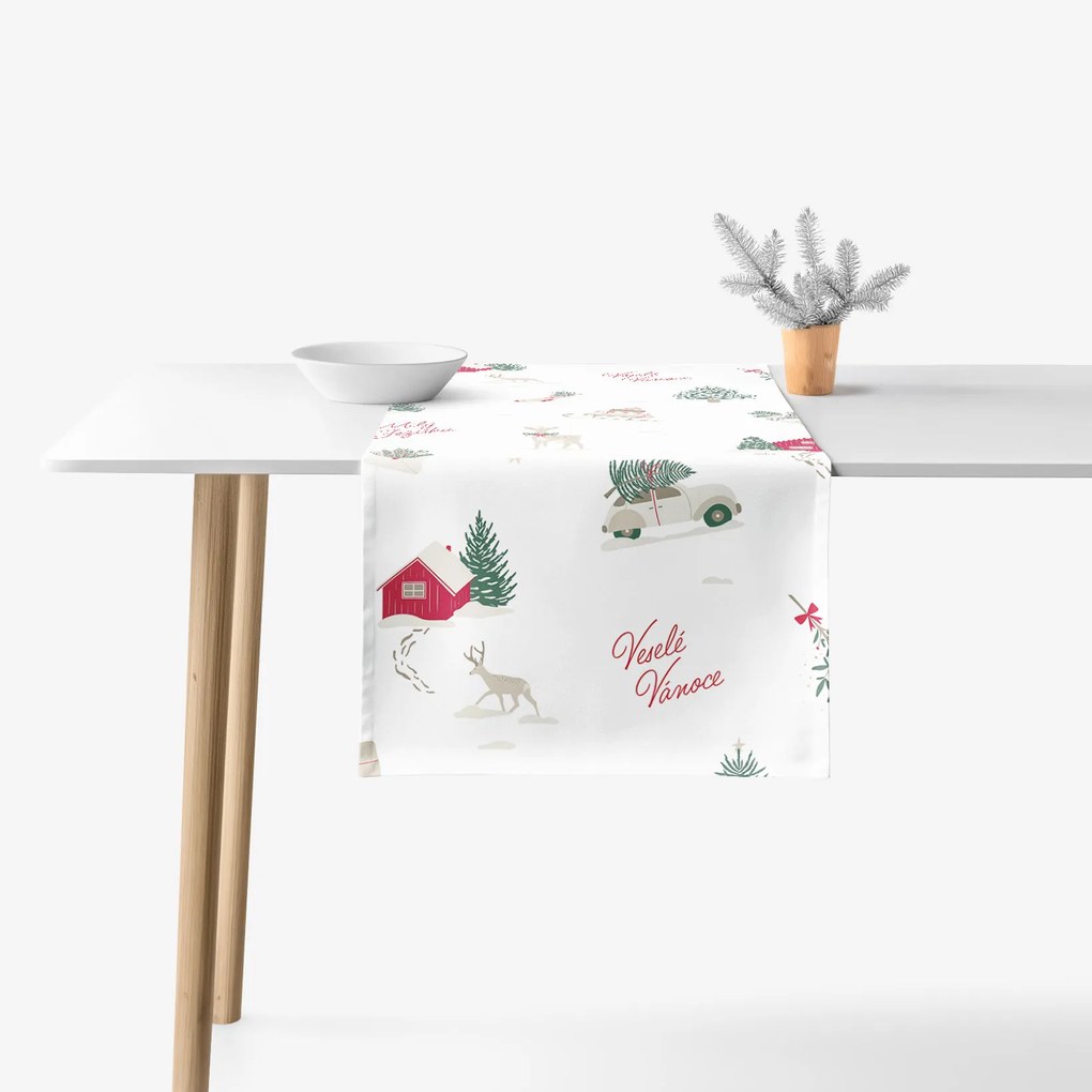 Goldea vianočný behúň na stôl z pevnej bavlny - české vianoce 35x180 cm