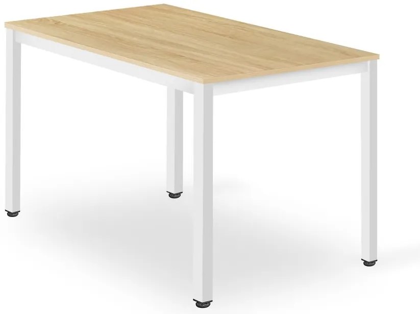 Jedálenský set 1 + 4, biely stôl TESSA 120x60 cm dekor dub + béžová stolička BALI MARK s bukovými nohami