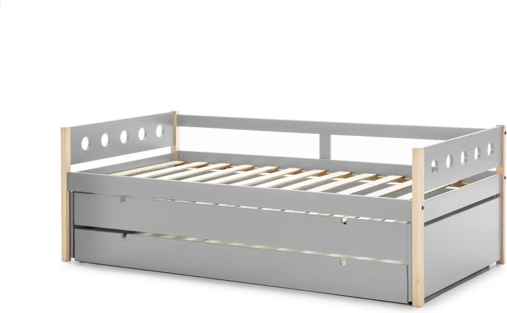 Detská posteľ s prístelkou a úložným priestorom Compte, light grey