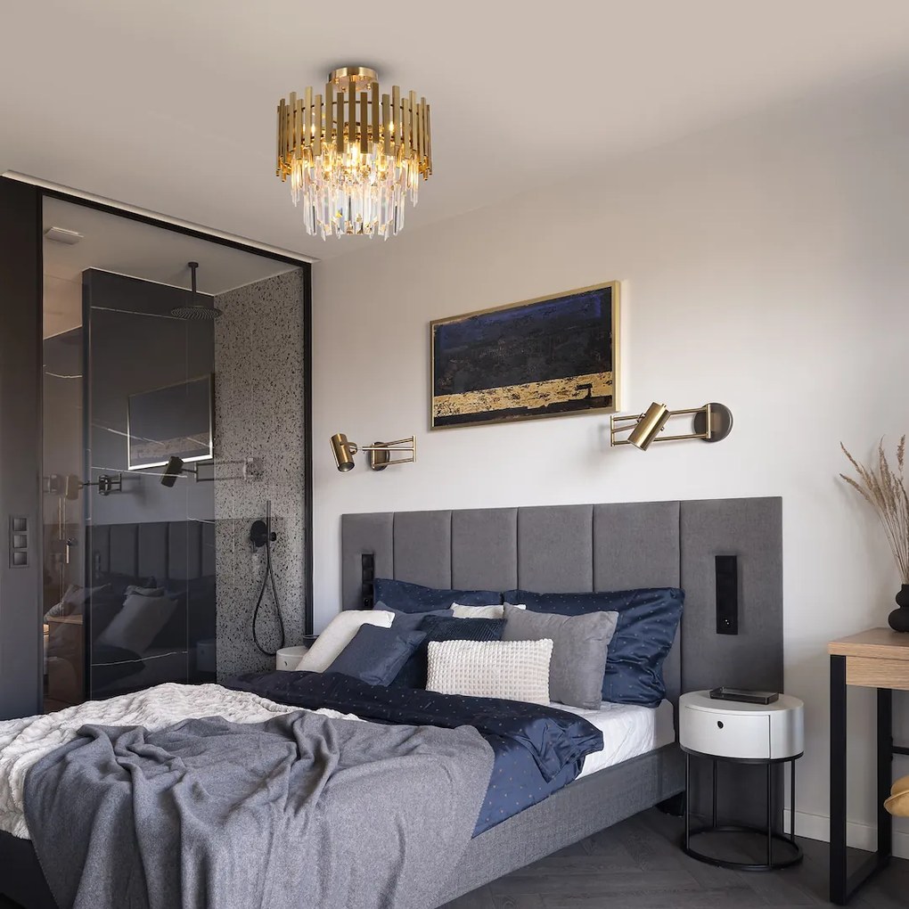 Luster Aspen I, 1x krištáľové/zlaté kovové tienidlo, (fi 45cm), g