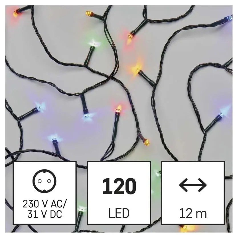 LED vianočná svetelná reťaz 12 m, multicolor