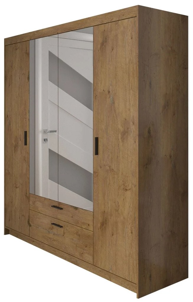 Šatníková skriňa so zrkadlom Melen 4D, Farby: Dub Lefkas