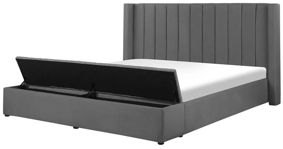 Zamatová vodná posteľ s úložným priestorom 160 x 200 cm sivá NOYERS Beliani