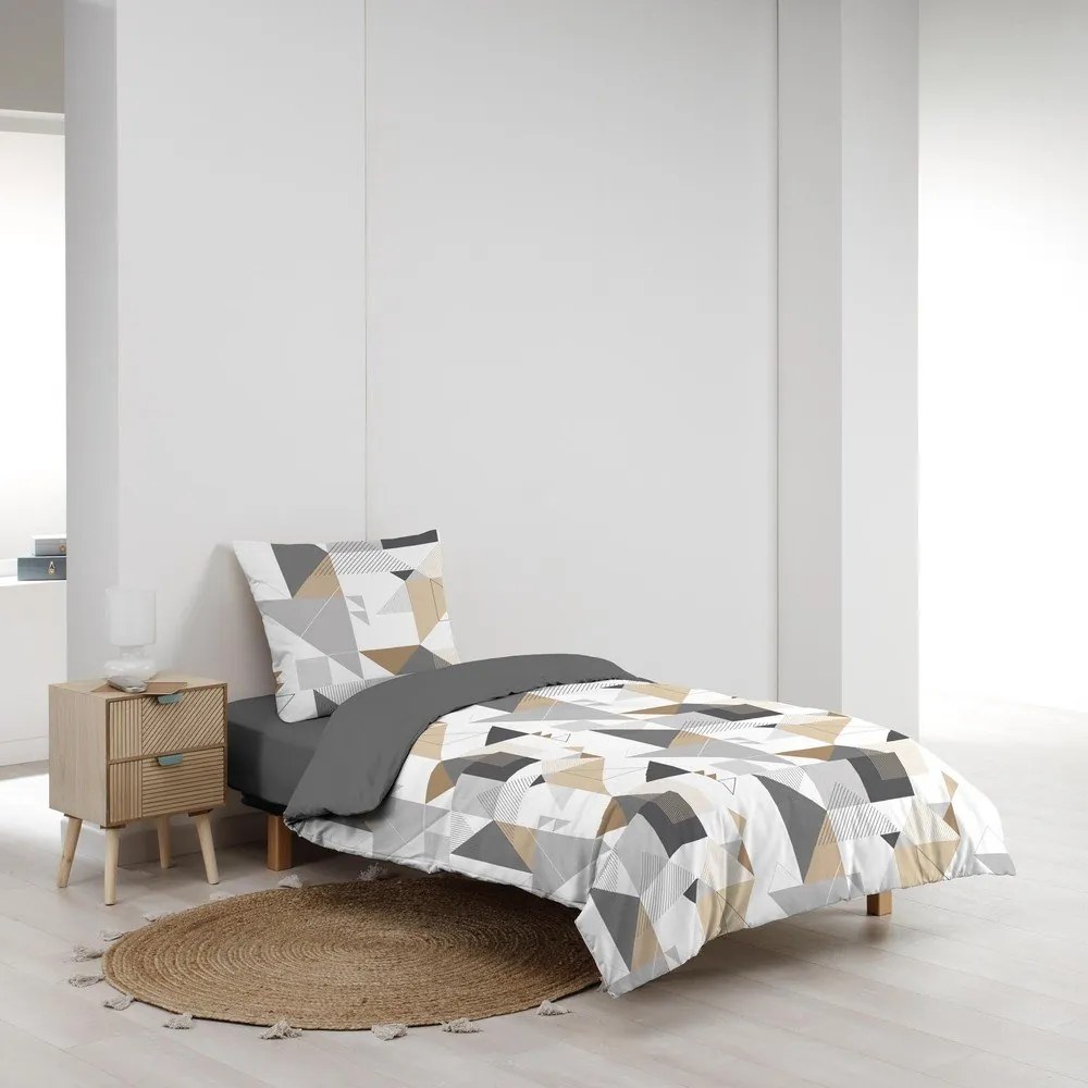 Bielo-sivé obliečky na jednolôžko z mikrovlákna 140x200 cm Trigone – douceur d'intérieur