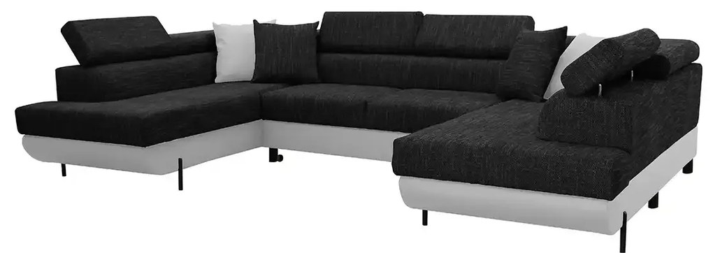 Rohová sedacia súprava - U s funkciou spania, vlnité pružiny ADIS Čierna/biela