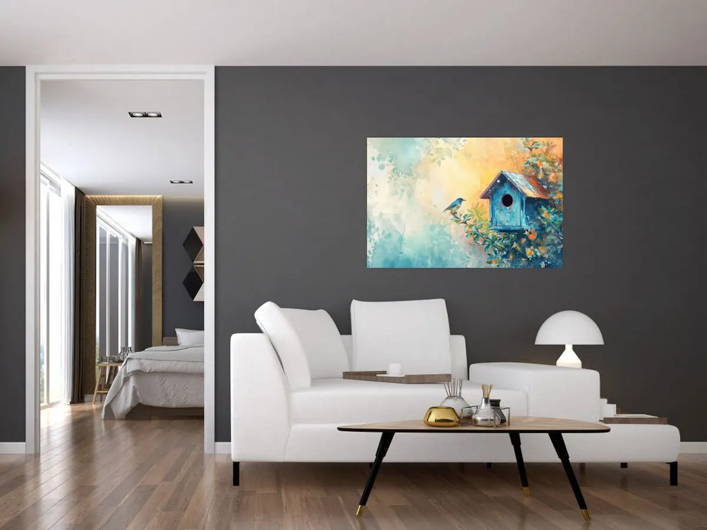 Obraz - Vtáčia búdka, akvarel (90x60 cm)