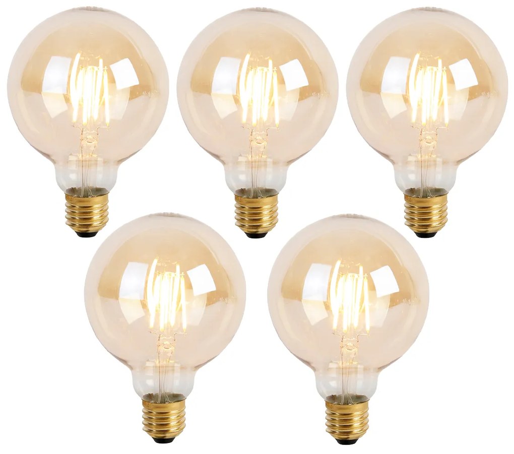 Sada 5 stmievateľných LED žiaroviek E27 s 3-stupňovým stmievaním G95 Goldline 5W 530lm 2200K