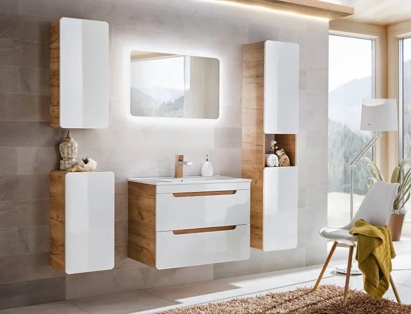 Kúpeľňová skrinka CMD ARUBA WHITE 800 dub wotan/biely lesk
