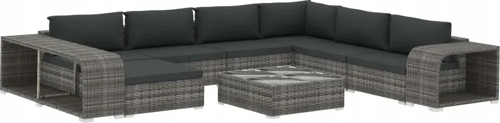 vidaXL 10-dielna záhradná sedacia súprava, vankúše, Pe ratan, sivá