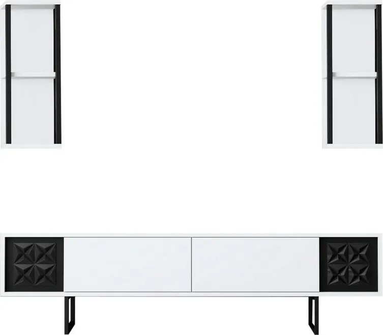 Line Biely a čierny TV stolík s policami