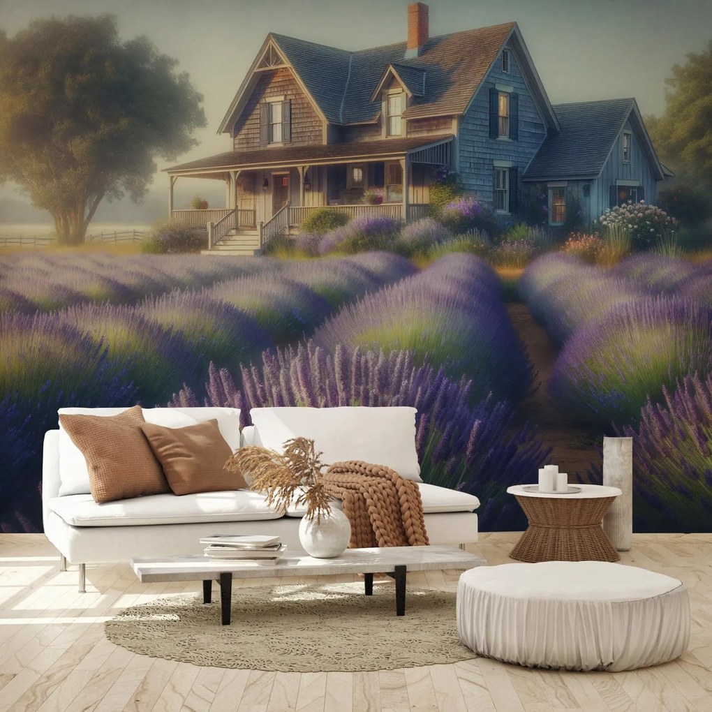 Fototapeta - Dom v levanduľovom poli (147x102 cm)