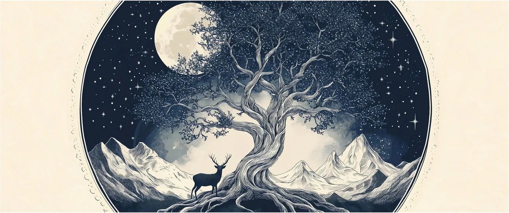 Obraz – Magický strom s jeleňom I. (120x50 cm)