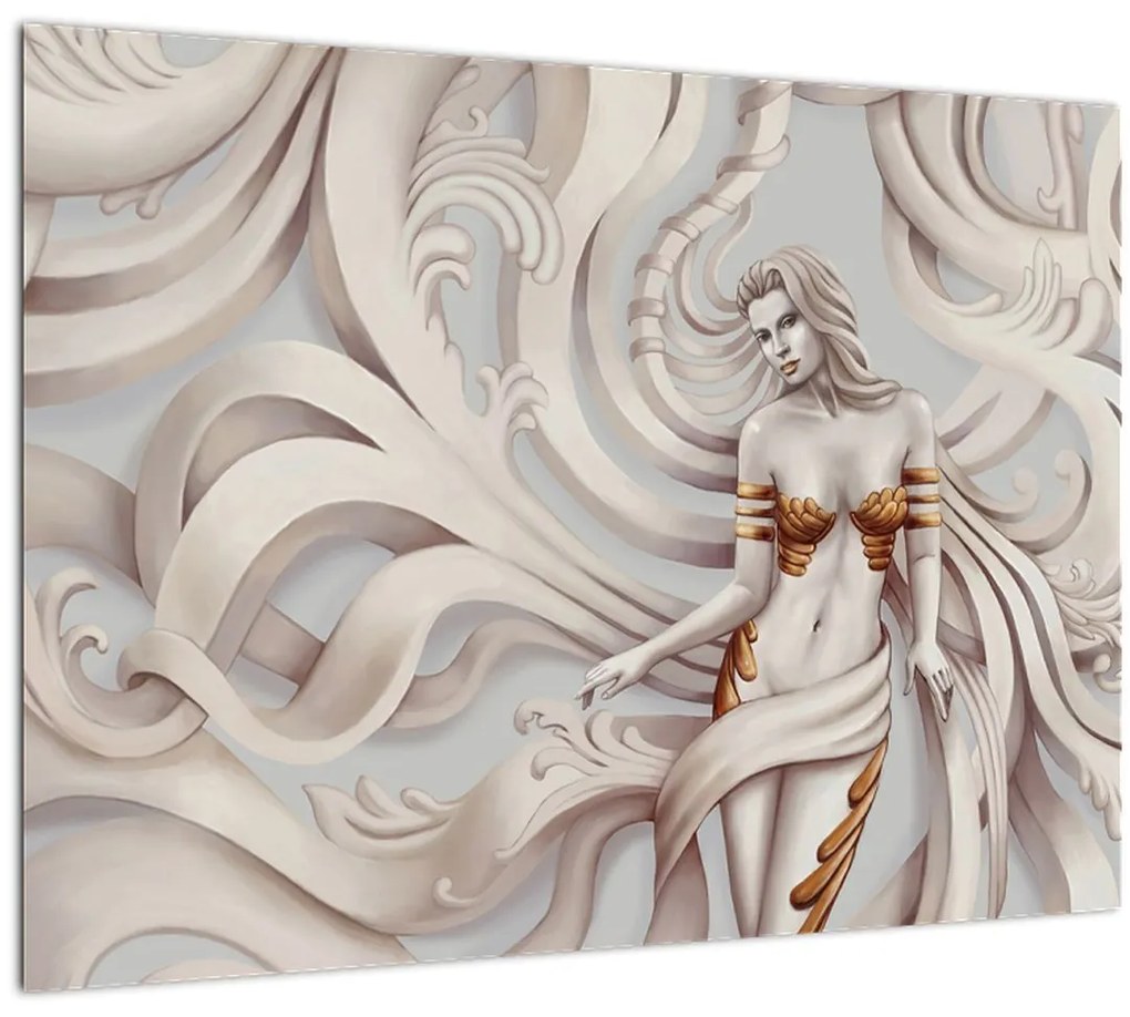 Sklenený obraz bohyne s florálnym motívom (70x50 cm)