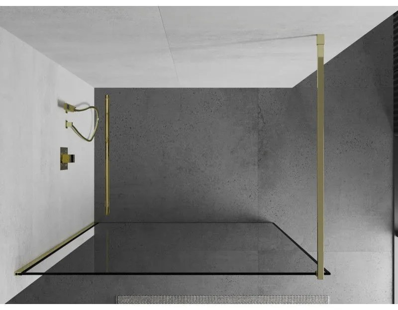 Mexen Kioto sprchová zástena 50x200 cm 8 mm, zlatý profil, sklo čierny rám, 800-050-101-50-70