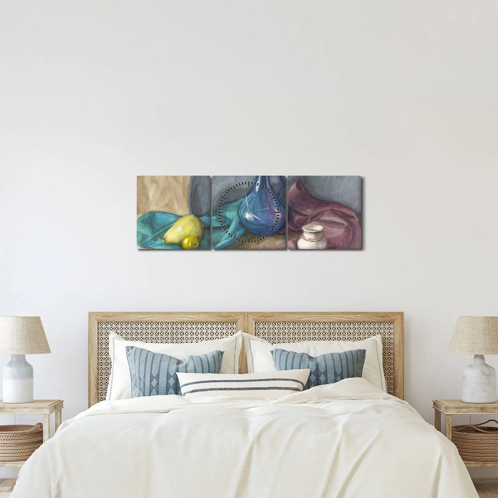 Obraz - Maľované zátišie (s hodinami) (90x30 cm)